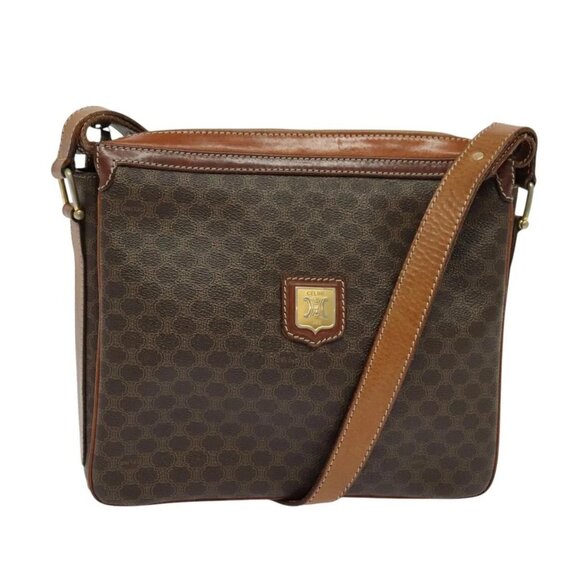CELINE Macadam Canvas Shoulder Bag PVC Leather Brown Gold - Picture 1 of 16